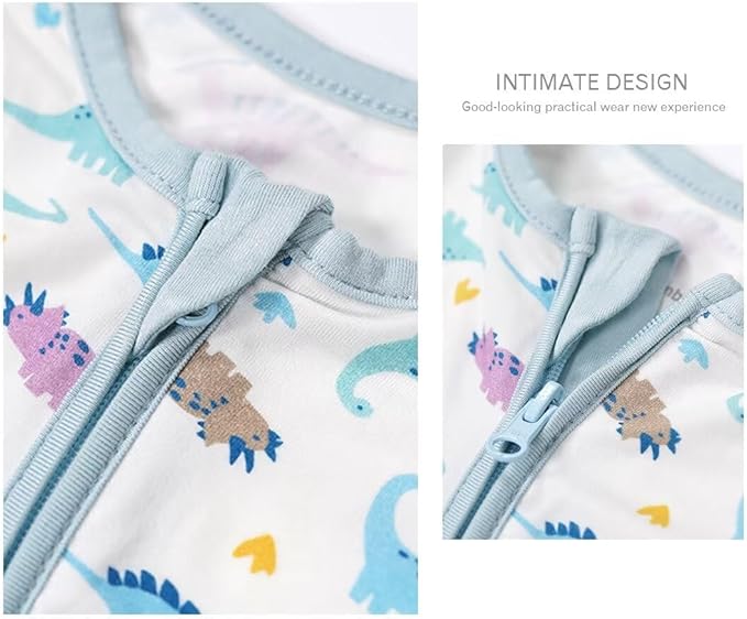 Teach Leanbh Unisex Baby 2 Pack Bamboo Viscose Pajamas with Mittens and Feet Cuffs 2 Way Zipper Long Sleeve Romper