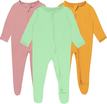 Baby Boy Footed Pajamas with Mittens,Rayon Made from Bamboo Sleepers, 2 Way Zipper Long Sleeve Pjs