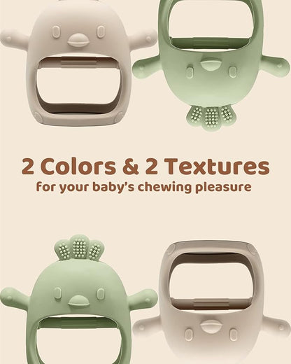 2 Packs Baby Teething Toy Silicone Teething Mitten for Babies Over 3 Months Anti Dropping Wrist Hand Teethers Baby Chew Toys for Sucking Needs, BPA Free (Green & Caramel)