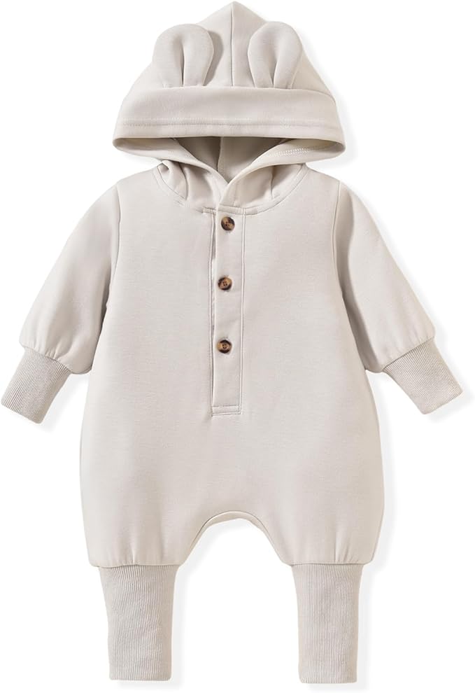 Unisex Baby Hooded Jumpsuit Infant Boy Girl Long Sleeves Romper Fall Winter Spring Outfits Preemie-18 Months