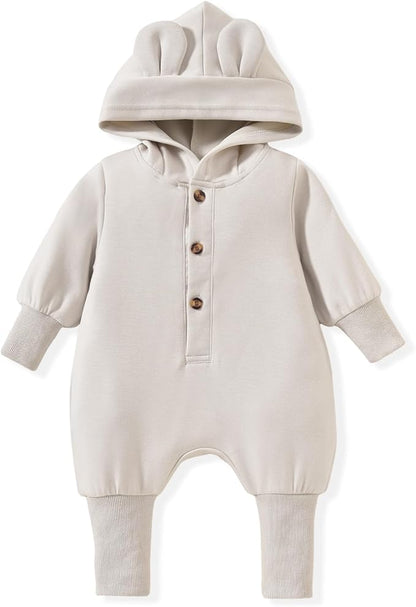 Unisex Baby Hooded Jumpsuit Infant Boy Girl Long Sleeves Romper Fall Winter Spring Outfits Preemie-18 Months