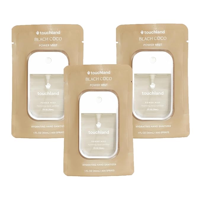 Touchland Hydrating Hand Sanitizer Spray, BEACH COCO Trio Set, 1 FL. OZ. Travel Size Power Mist Sprays (Set of 3)