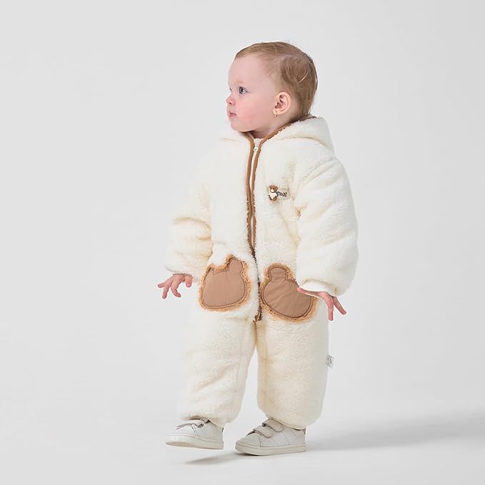 JiAmy Baby Fleece Snowsuit Newborn Hooded Winter Outfits Infant Boys Girls Hooded Zipper Jumpsuit Romper