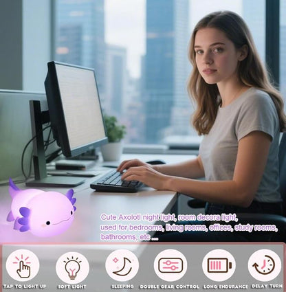 DREAMING MY DREAM Axolotl Night Light for Kids,Cute Axolotl Gifts lamp Rechargeable Light Table Bedside Lamp,LED Animal Silicone Nursery Night Lamp Cute Room Decor for Kids Girls Boys