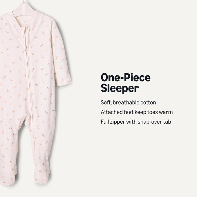 Amazon Essentials x Sofia Grainge Unisex Babies' Cotton Footed Sleep and Play Bodysuit, Pack of 2