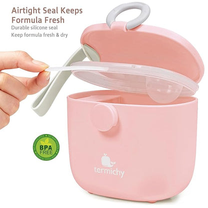 Termichy Baby Formula Dispenser, Portable Milk Powder Dispenser Container with Carry Handle and Scoop for Travel Outdoor Activities with Baby Infant, 8.8OZ, 0.55LB, 250g, 500ml (Pink)
