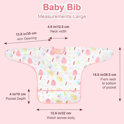 Accmor 4 Pack Long Sleeve Bibs, Baby Smock Waterproof Sleeved Bib Smock for Baby Toddler 6-36 Months