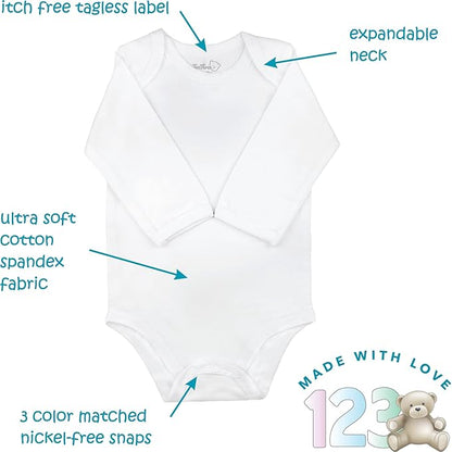 123 Bear Baby Cotton Spandex Long-Sleeve bodysuits unisex boy girl