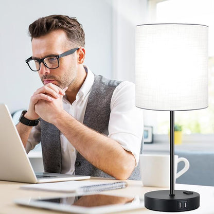 Lynnoland Set of 2 Touch Control Table Lamps with 2 USB & AC Outlet, 3-Way Dimmable Bedside Nightstand Lamps for Bedroom Living Room Nursery, 800 Lumens 5000K Daylight Bulbs Included