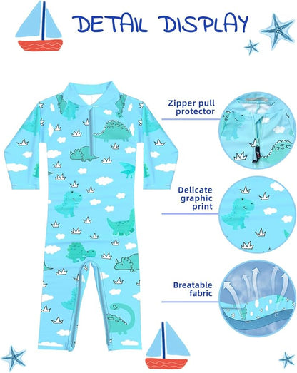 weVSwe Baby Toddler UPF 50+ Sun Protection Rash Guard Long Sleeve Swimsuit with Crotch Zipper