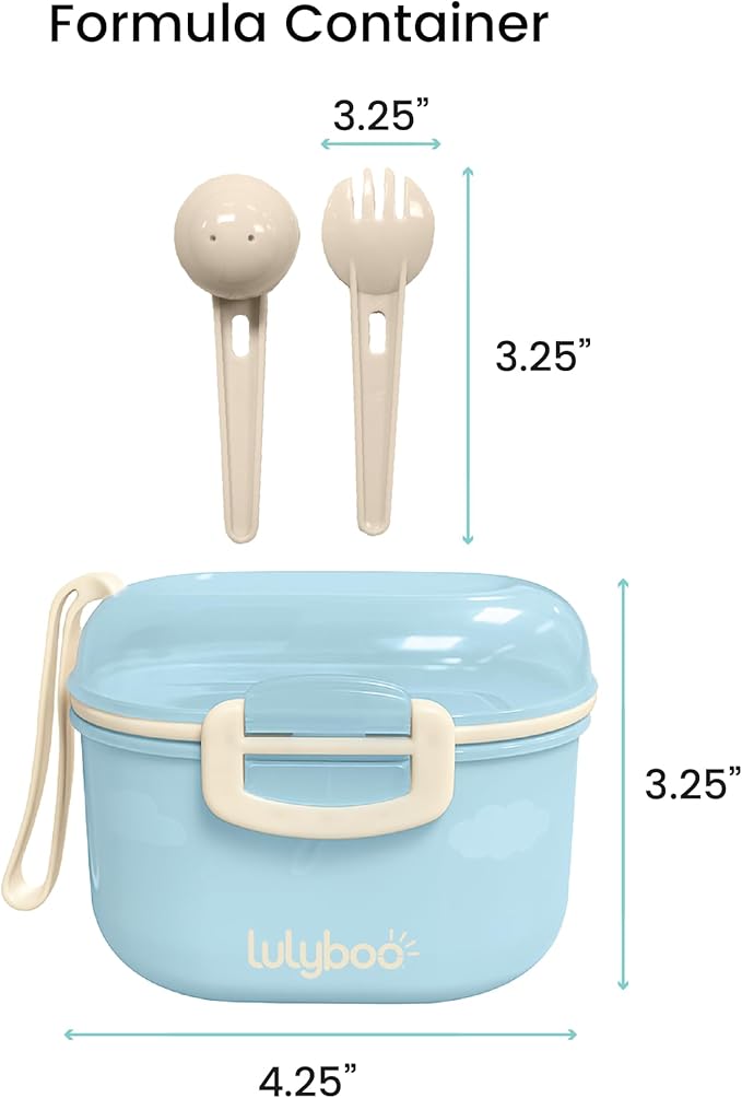 Lulyboo Baby Formula Milk Powder Container - Travel-Friendly, Airtight Storage with Scoop & Spork, Compact BPA-Free, Easy-to-Clean Portable Baby Feeding Accessories (Blue)