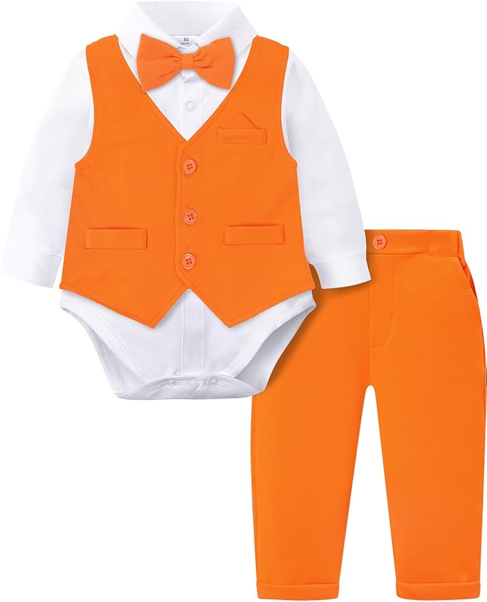 A&J DESIGN Baby Boy Suits Clothes Infant Toddler Formal Gentleman Outfits, Dress Shirt + Vest + Bow Tie + Pants Wedding Set