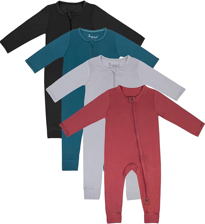 Jimonda Baby Footless Pajamas,Two Zip Closure Long Sleeve Romper,Infant Clothes Pjs 4 Pcs