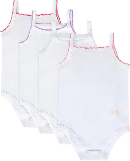 Feathers Tank Top Baby Girl Undershirts - Super Soft Cotton One-Piece Toddler Bodysuit (4 Pack) (Multicolor)