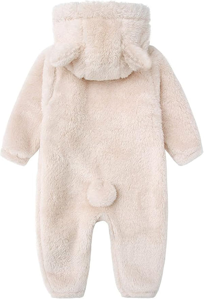Baby Furry Jumpsuit Infant Bear Onesies Zipper Long Sleeve One-Piece Romper Hoodie Baby Outwear Snowsuit