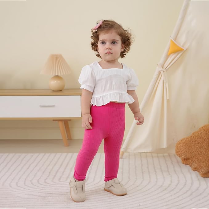 DREAM BUS 5 Pack Toddler Girl Pants Baby Girl Solid Ribbed Pants Toddler Girls Bottoms Leggings Newborn Cotton Jogger