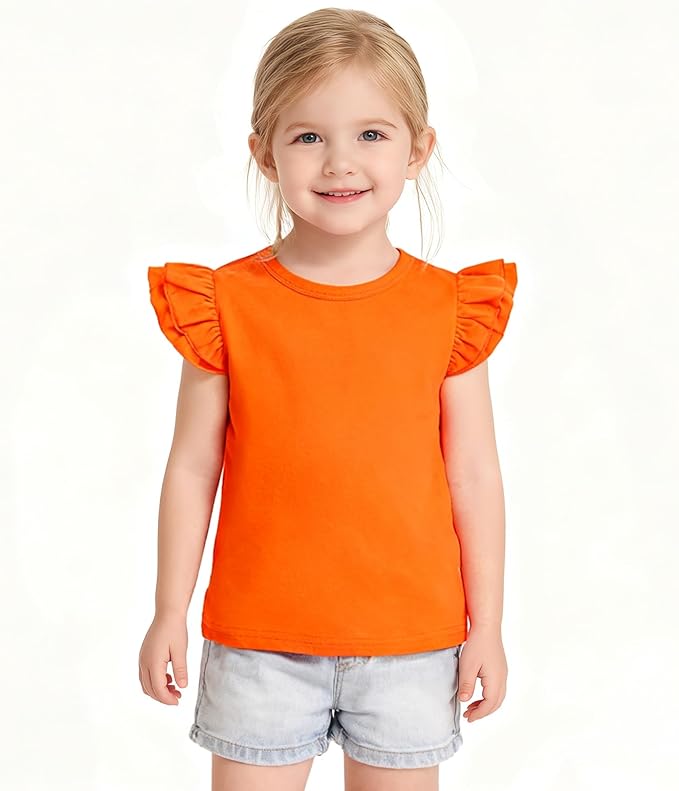 12M-14Y Toddler Baby Girls T Shirt Solid Color Blouse Ruffle Top Cotton Casual Tees Plain Shirt
