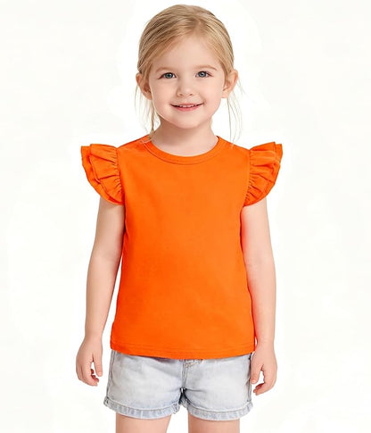 12M-14Y Toddler Baby Girls T Shirt Solid Color Blouse Ruffle Top Cotton Casual Tees Plain Shirt
