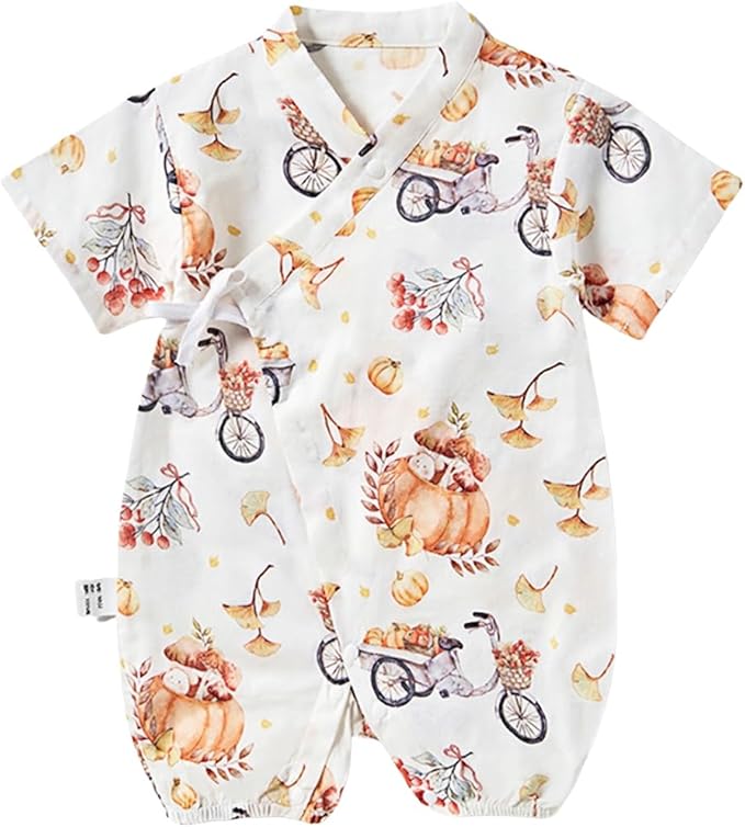 BINIDUCKLING Baby Kimono Style Wrap Over Bodysuit Soft Muslin Fabric Graphic Print