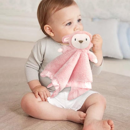 Lamb Security Blanket for Babies, Super Soft Fluffy Snuggle Toy for Newborn Boys and Girls, Stuffed Animal, Pink 13.5 Inch