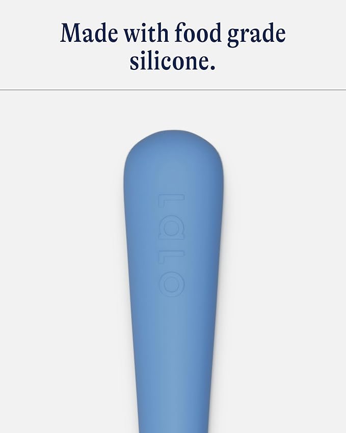 Lalo Little Spoon Set - 2 Piece Baby Spoons Set for Infants & Babies - Made From Food Grade Silicone Dishwasher Safe - Baby Feeding Essentials for Early Stage Mealtime - Blueberry