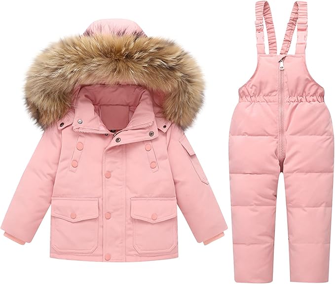 Kids 2 Piece Snowsuit Sets Girls Boys Winter Cute Hooded Puffer Jacket Snow Pants Snowboard Skiing Sets Insulated