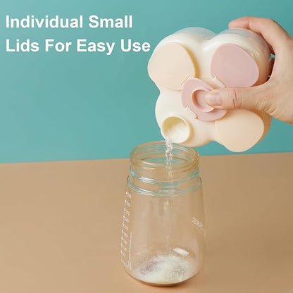 Formula Dispenser No-Spill with Four Compartment, Infant Milk Powder Dispenser Portable On The Go, Kids Snack Formula Containers for Travel Hold Outdoor, Light Yellow