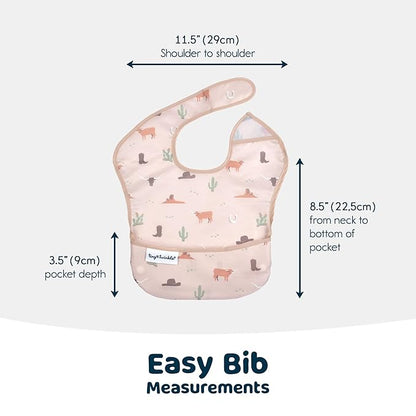 Tiny Twinkle Mess-Proof Baby Bibs for Eating | Waterproof, Wipeable Toddler Bibs with Catch-All Pocket | Feeding Bibs for Girls & Boys(3 Pack,Cowboy)