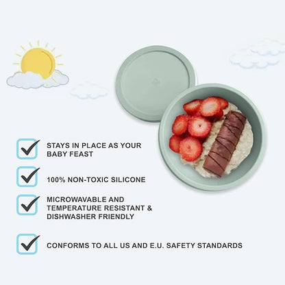 Octopod Silicone Baby Suction Bowl With Lid - Toddler & Baby Bowls, Baby Food Containers, Spill Proof Bowls For Toddlers, Suction Baby Bowls W/Lids, Food Grade Silicone Bowls For Babies (Sage Green)