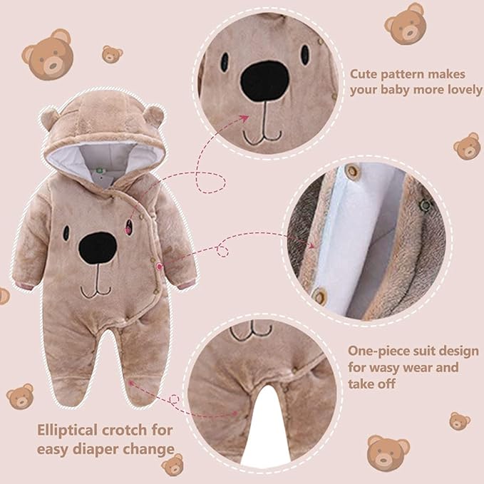ALLAIBB Baby Newborn Snowsuit Winter Hooded Footie Fleece Jumpsuit for Infant Girls Boys