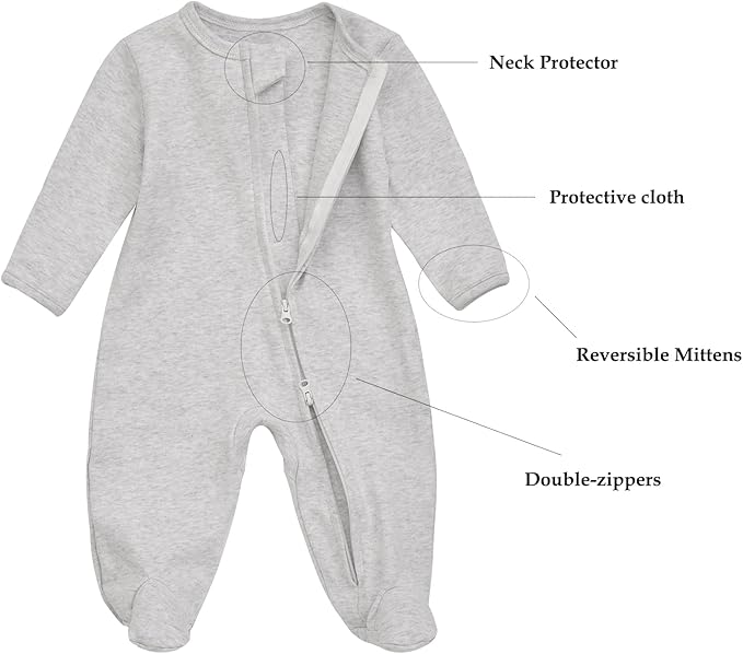 Aablexema Baby Footie Pajama with Mitten Cuffs, Double Zipper Infant Cotton clothes Sleeper Pjs, Footed Sleep Play