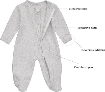 Aablexema Baby Footie Pajama with Mitten Cuffs, Double Zipper Infant Cotton clothes Sleeper Pjs, Footed Sleep Play
