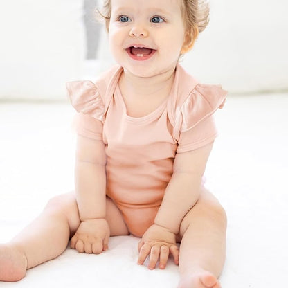 baby-girls Rory 5-pack Short Sleeve Ruffle Shoulder Bodysuits 100% Organic Cotton for Baby Girls