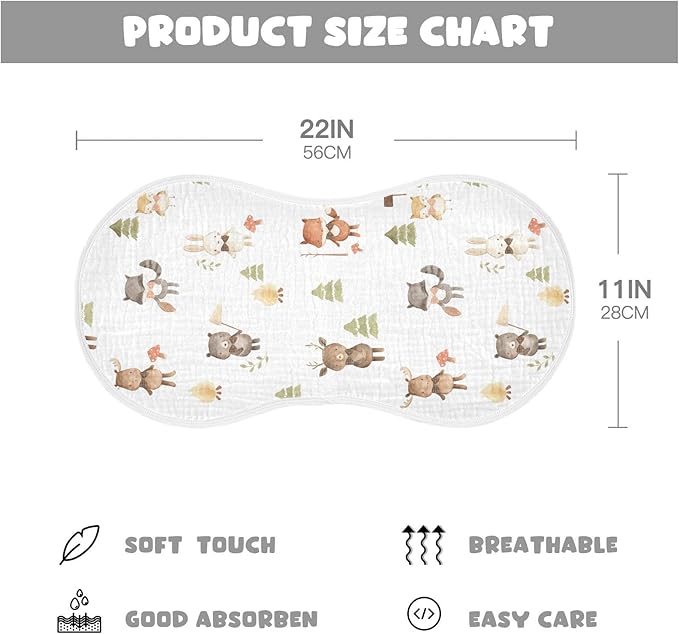 vvfelixl Woodland Animals Watercolor Burp Cloths for Baby Boy Girls Baby Washcloths Burp Rags 1 Pack White