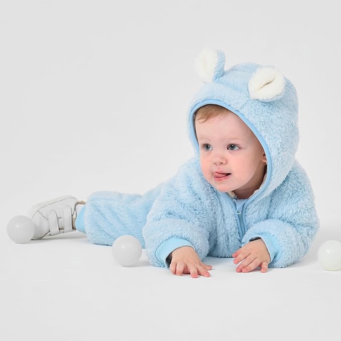 JiAmy Baby Fleece Snowsuit Newborn Hooded Winter Outfits Infant Boys Girls Hooded Zipper Jumpsuit Romper