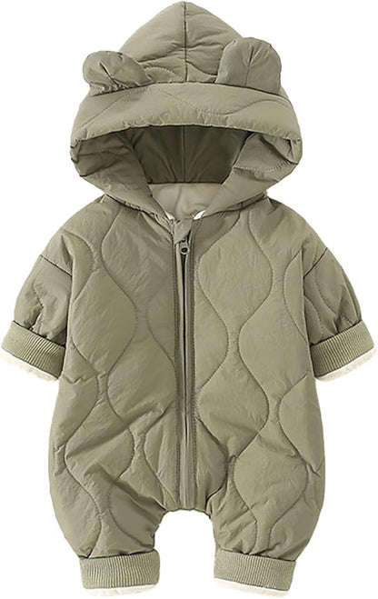 Infant Baby Padded Quilted Jumpsuit Cute Ears Hooded Puffer Jacket Coats Newborn Zip up Onesie Romper Winter Snowsuit