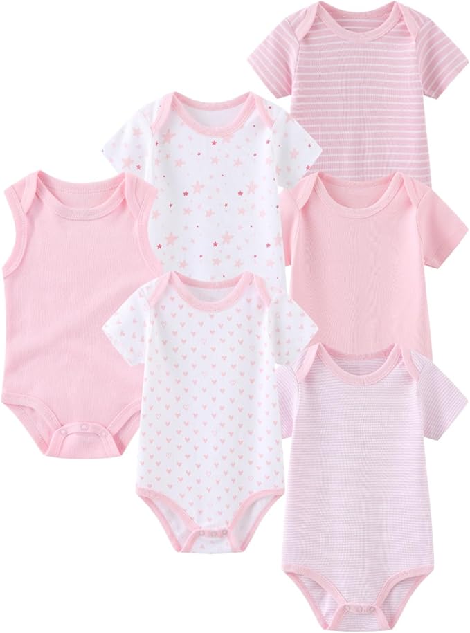 6 Pack Unisex Baby Boy Girl Rompers 0-12months Infant Short Sleeve Bodysuits New Born Soft Cotton One-Piece Clothes