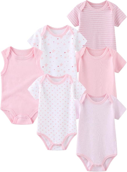 6 Pack Unisex Baby Boy Girl Rompers 0-12months Infant Short Sleeve Bodysuits New Born Soft Cotton One-Piece Clothes