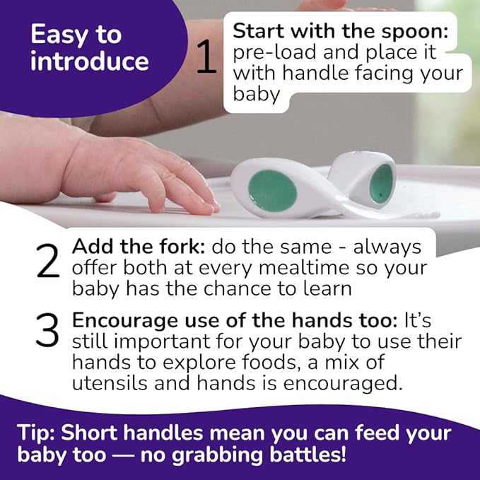 doddl Baby Cutlery Set (6–12 Months) – Spoon & Fork for Weaning, BLW Self-Feeding – Easy-Grip Handles & Safe Short Design Dusky Rose (Twin Pack)