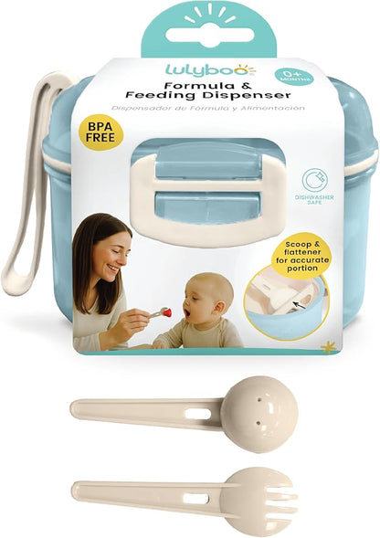 Lulyboo Baby Formula Milk Powder Container - Travel-Friendly, Airtight Storage with Scoop & Spork, Compact BPA-Free, Easy-to-Clean Portable Baby Feeding Accessories (Blue)