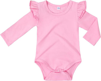 LYSMuch Baby Girls Ruffle Long Sleeve Bodysuit Infant Solid Color Top Jumpsuit Clothes