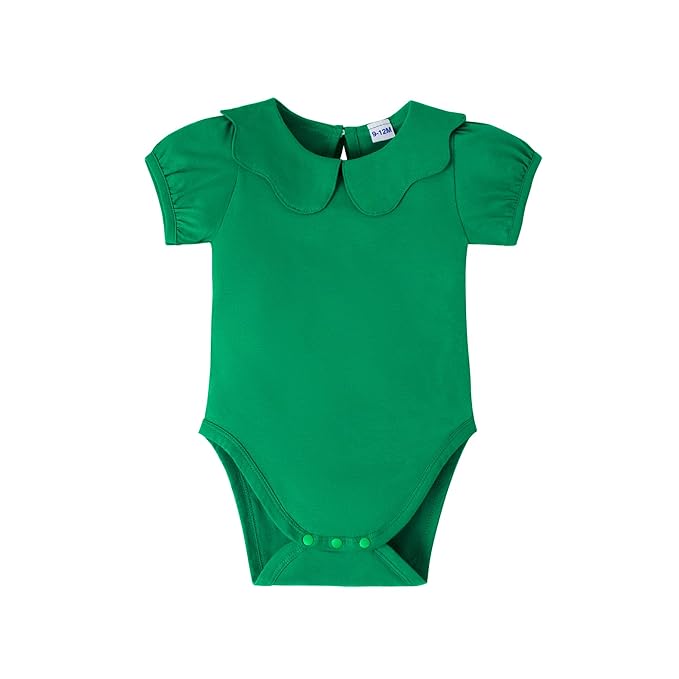 0-24M Infant Girls Ruffle Collar Romper Baby Girl Solid Color Bodysuit Casual Jumpsuit (Green short, 12-18 Months)