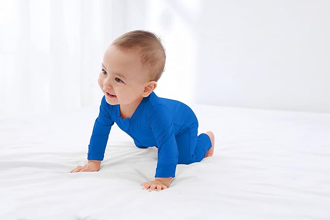 GUISBY Baby Footless Rompers, Rayon Pajamas 2 Way Zipper with Long Sleeve Sleeper
