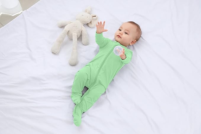 Baby Boy Footed Pajamas with Mittens,Rayon Made from Bamboo Sleepers, 2 Way Zipper Long Sleeve Pjs