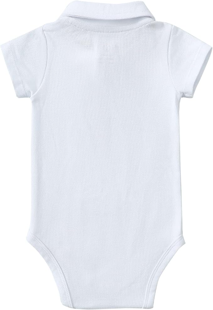 ROMPERINBOX Newborn Baby Boy Collared Onsies Polo Shirt Bodysuit Pique Solid Color Mesh Bubble Short Sleeve Romper Clothes