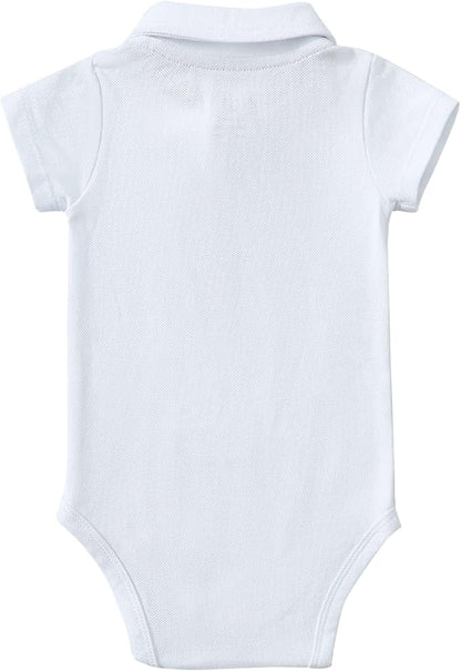 ROMPERINBOX Newborn Baby Boy Collared Onsies Polo Shirt Bodysuit Pique Solid Color Mesh Bubble Short Sleeve Romper Clothes