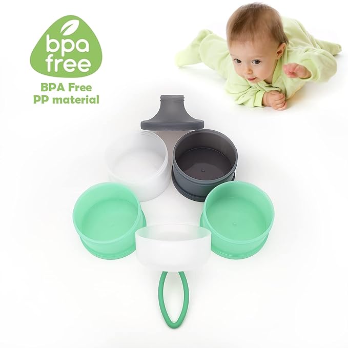 Formula Dispenser Container, Portable Milk Powder Dispenser, Baby Feeding Travel Storage Container, Non-Spill Stackable Baby Snack Storage Container, BPA Free, 4 Compartments