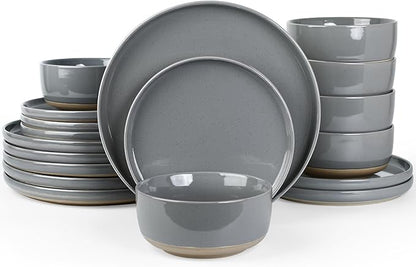 Famiware Milkyway Plates and Bowls Set, 18 Pieces Dinnerware Sets, Dishes Set for 6, Dark Gray