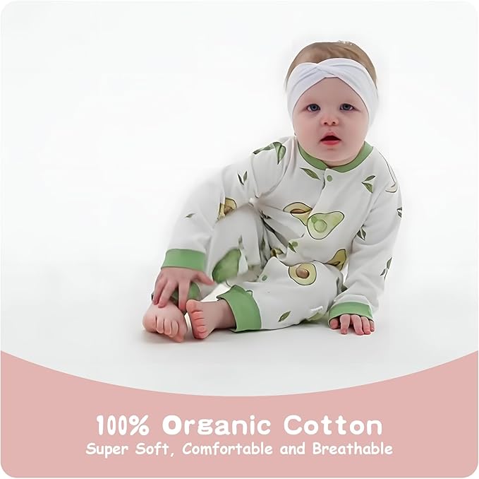 100% Organic Cotton Soft 3-24 Months 2-Piece Unisex Footless Newborn Baby Sleepers Pajamas Romper Boys Girls