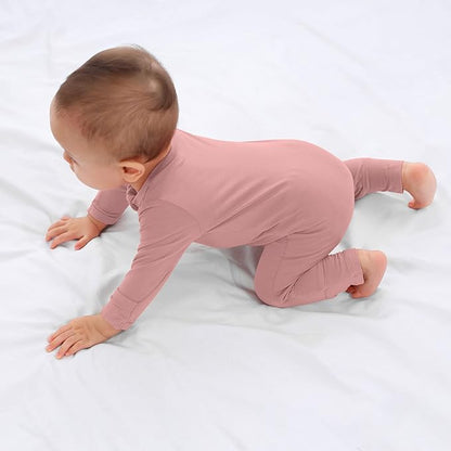 GUISBY Baby Footless Rompers, Rayon Pajamas 2 Way Zipper with Long Sleeve Sleeper